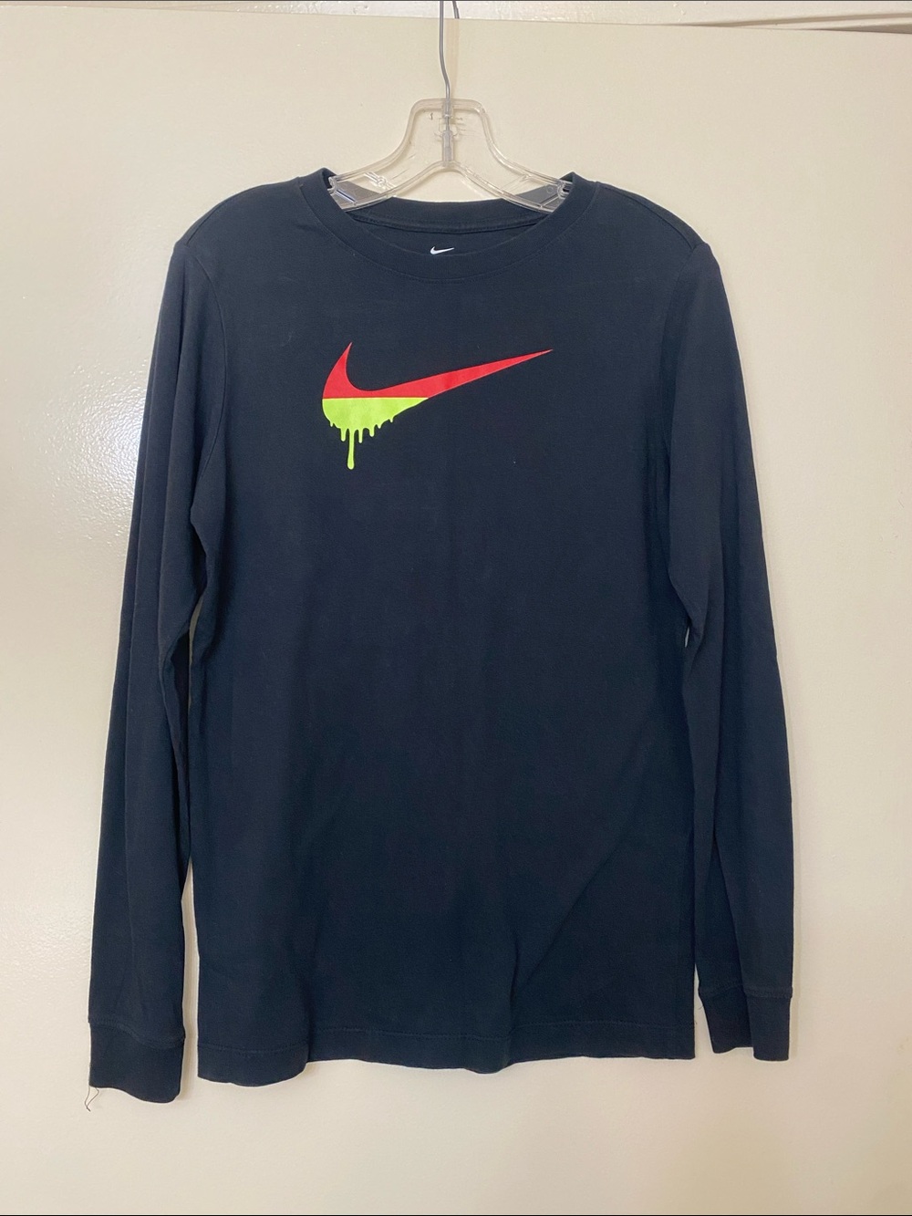 Nike Black Long Sleeve Tee with Red and Neon Green Swoosh